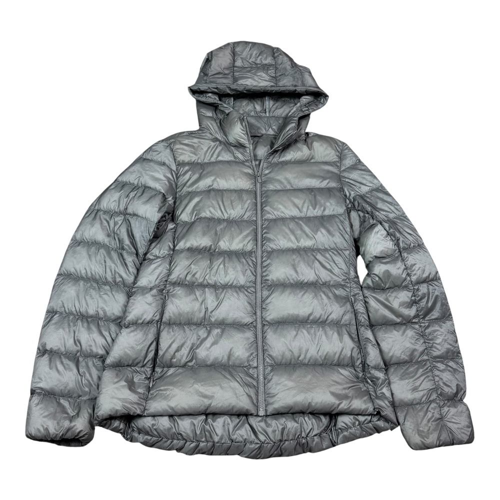 Uniqlo Ultra Light Down Gray Full Zip Hooded Puffer Jacket Women's Small